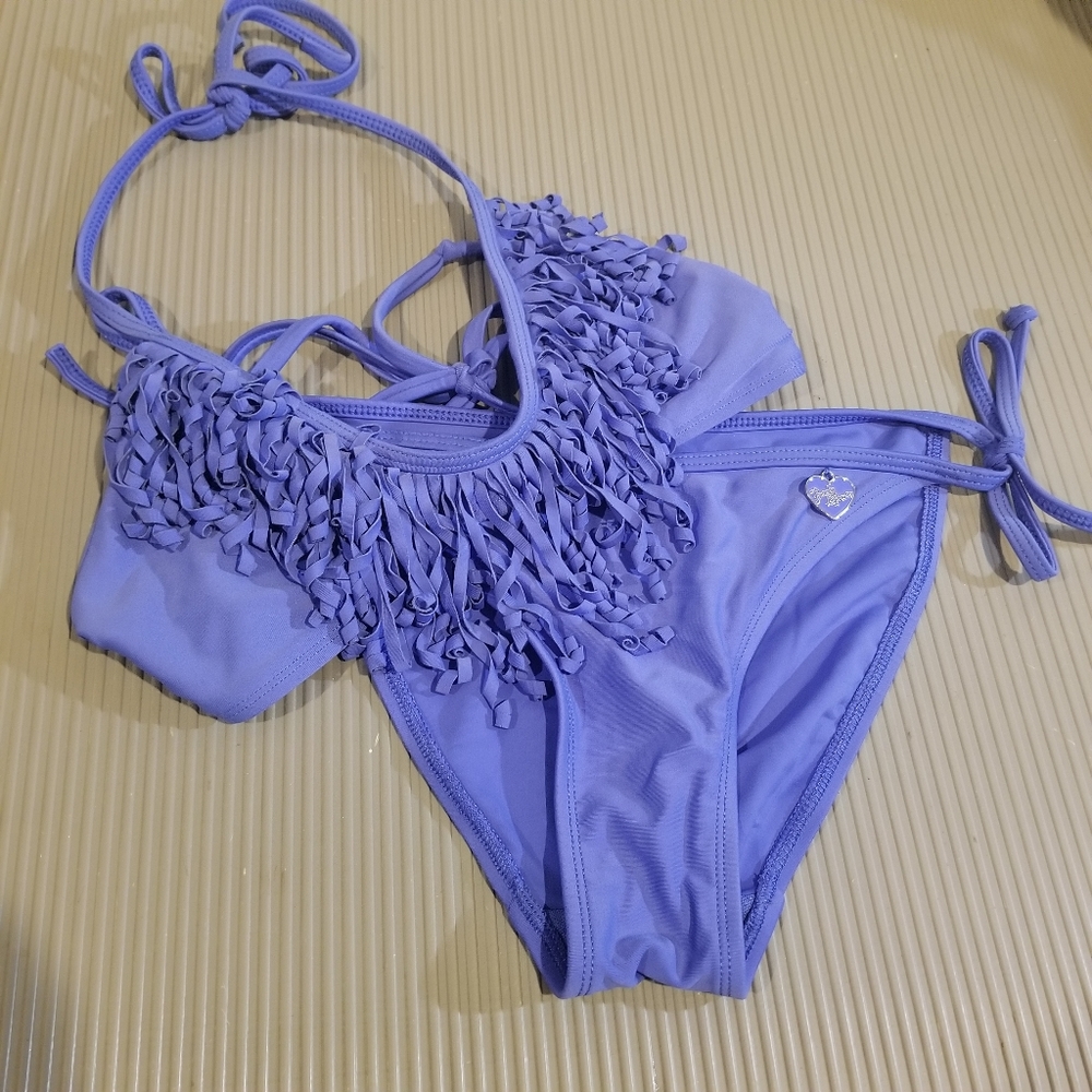 Blue Fringe Bikini Set